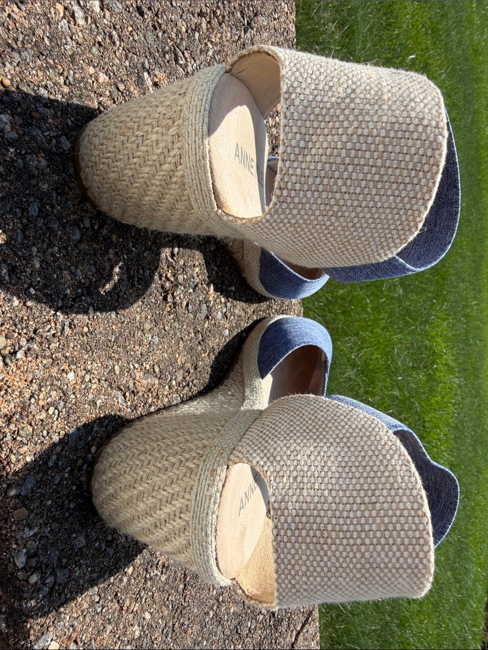 Anne Klein Blue Denim-Look Espadrille Wedge Sandals - Picture 4 of 6